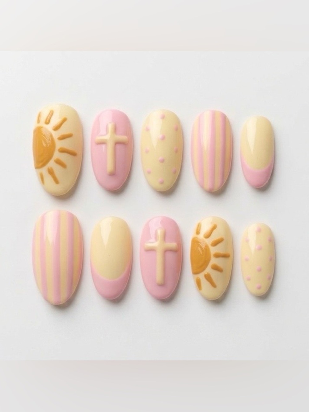 Pastel Yellow & Pink Kids Nail Stickers - Cute Sun & Cross Designs